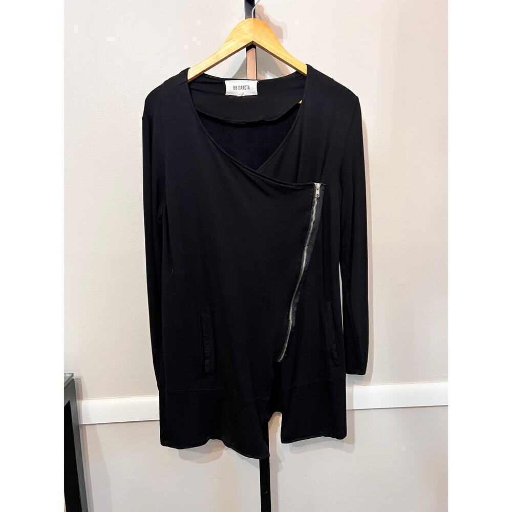 ☀️BB Dakota Black Asymmetric Zip Long Sleeve Layered Jersey Top Size Medium